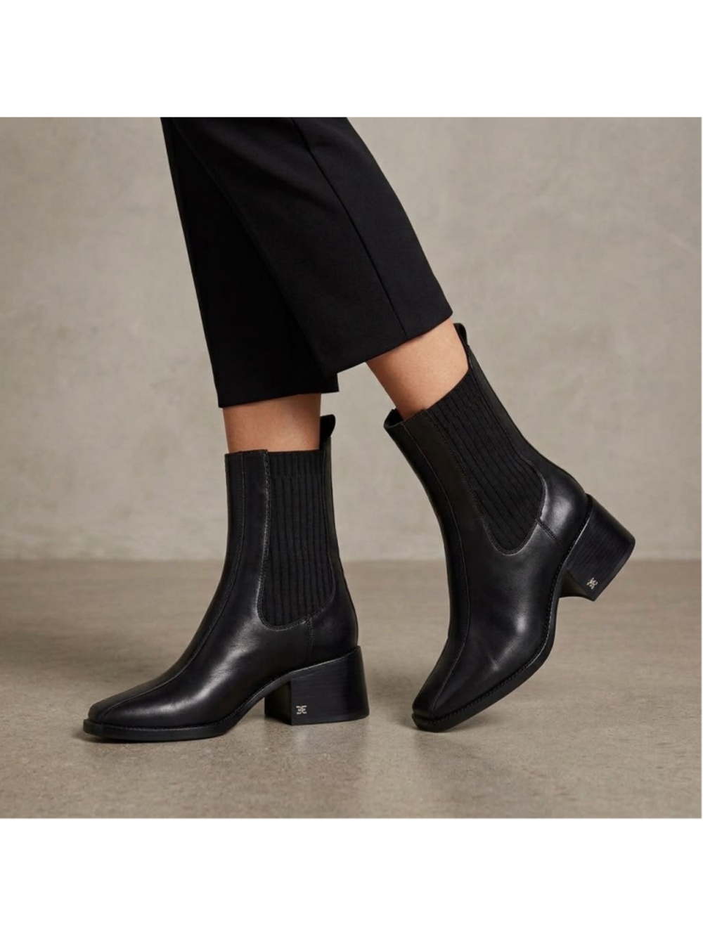 Sam Edelman Dasha Leather Chelsea Bootie Black Square Toe Block Heel Women Size